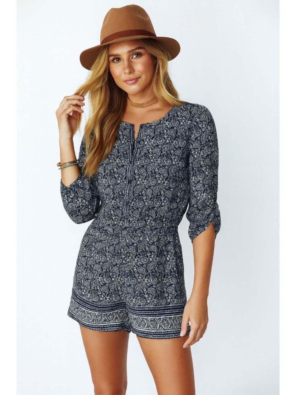 Ann Taylor LOFT Cottage Core Boho 3/4 Sleeve Dress Romper Floral Paisley Print 6